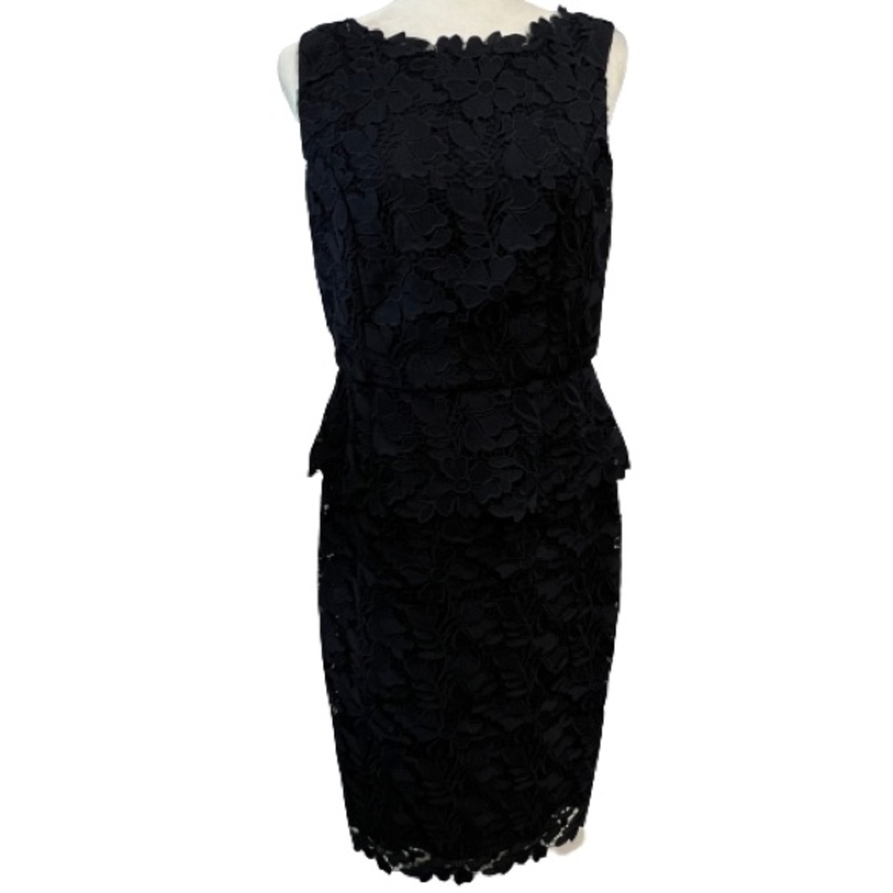Talbots Peplum Guipure Lace Dress Sleeveless Sheath Fully Lined Back Vent Size 8